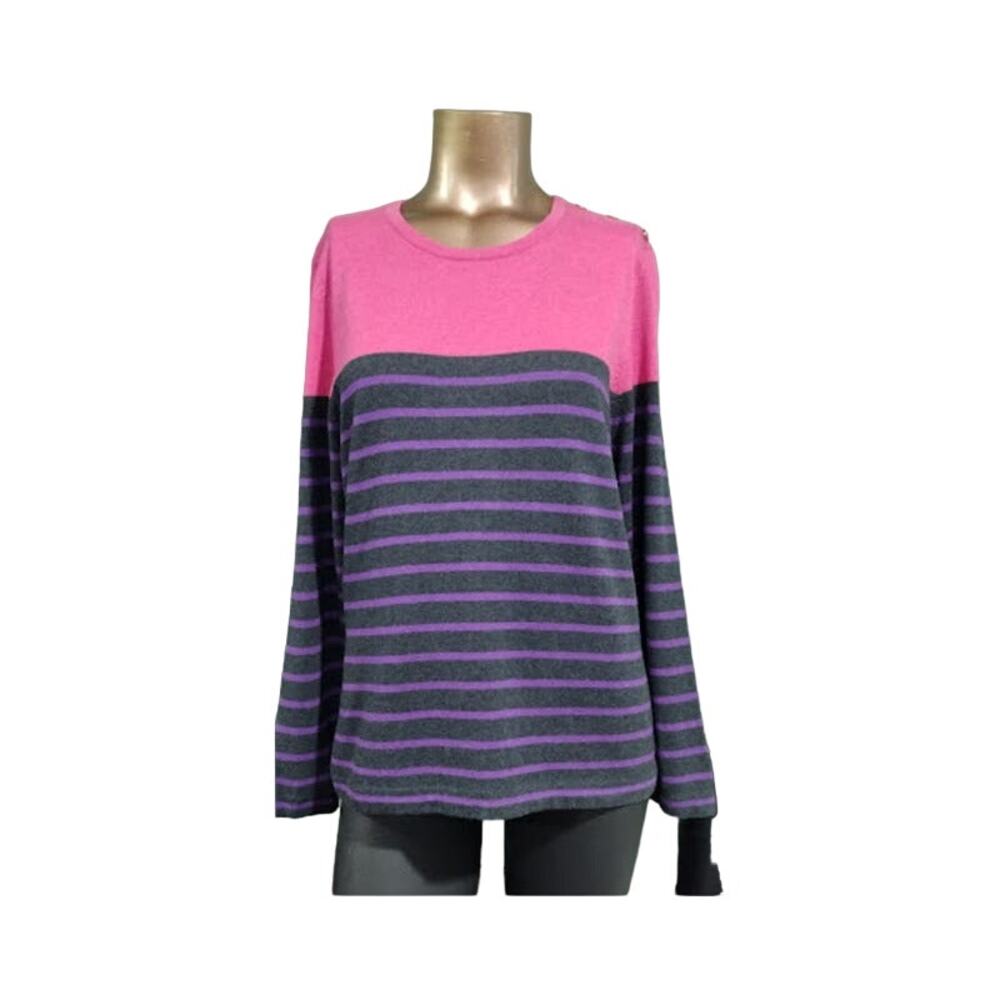 J. McLaughlin Long Sleeve Striped Sweater,‎ Pink, Gray, Purple, Size L